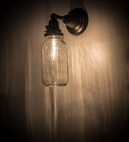 Meyda Lighting Mason Jar 6" Craftsman Brown Wall Sconce With Clear Mason Jar Shade Glass