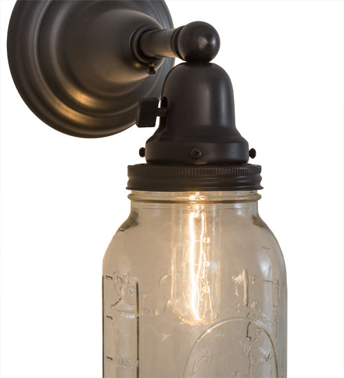 Meyda Lighting Mason Jar 6" Craftsman Brown Wall Sconce With Clear Mason Jar Shade Glass