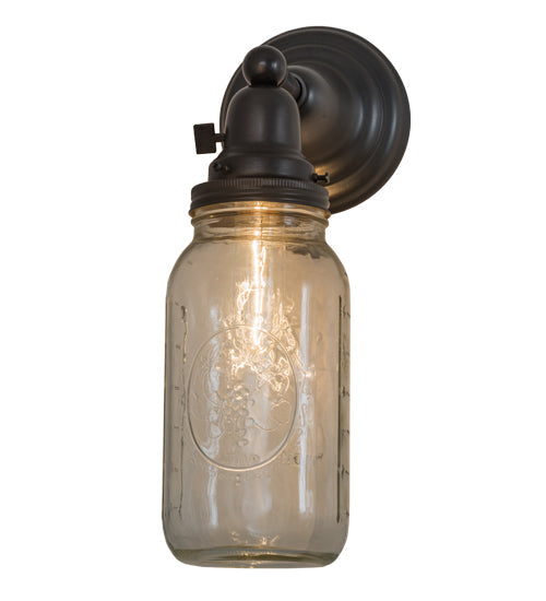 Meyda Lighting Mason Jar 6" Craftsman Brown Wall Sconce With Clear Mason Jar Shade Glass