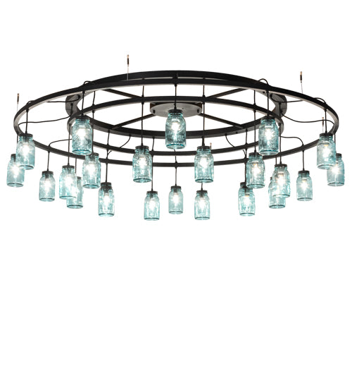 Meyda Lighting Mason Jar 75" 24-Light Textured Black Chandelier With Blue Mason Jar Shade Glass