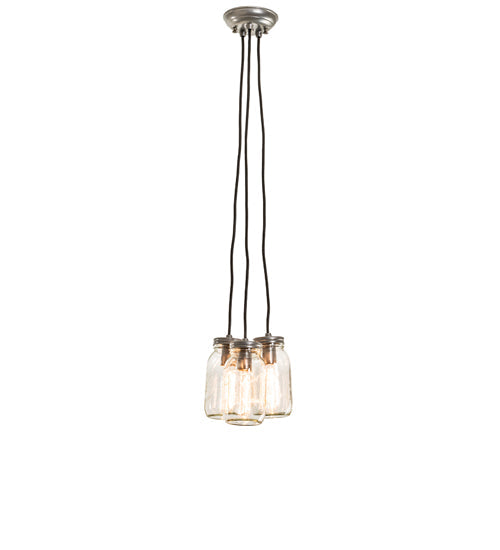 Meyda Lighting Mason Jar 9" 3-Light Nickel Pendant Light With Clear Jar Shade Glass