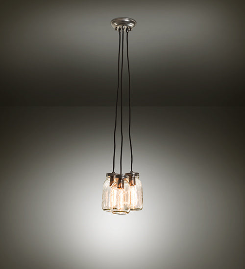 Meyda Lighting Mason Jar 9" 3-Light Nickel Pendant Light With Clear Jar Shade Glass