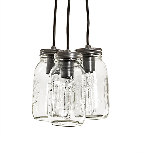 Meyda Lighting Mason Jar 9" 3-Light Nickel Pendant Light With Clear Jar Shade Glass