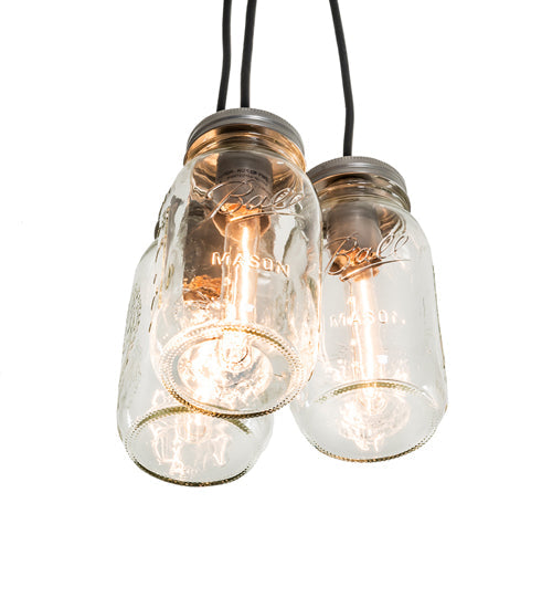Meyda Lighting Mason Jar 9" 3-Light Nickel Pendant Light With Clear Jar Shade Glass