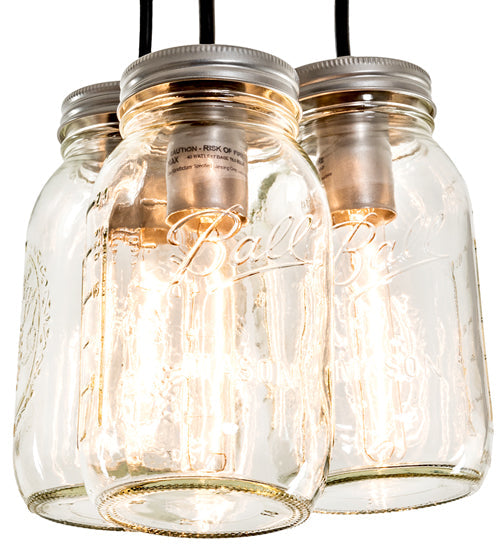 Meyda Lighting Mason Jar 9" 3-Light Nickel Pendant Light With Clear Jar Shade Glass