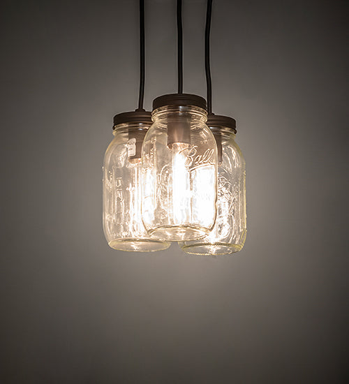 Meyda Lighting Mason Jar 9" 3-Light Oil Rubbed Bronze Pendant Light With Clear Jar Shade Glass