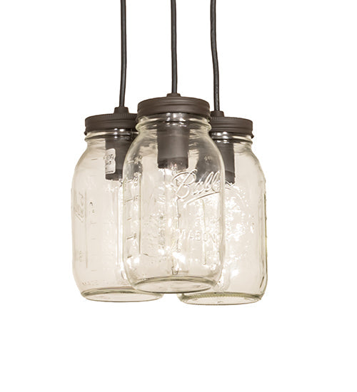 Meyda Lighting Mason Jar 9" 3-Light Oil Rubbed Bronze Pendant Light With Clear Jar Shade Glass