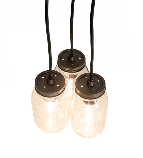 Meyda Lighting Mason Jar 9" 3-Light Oil Rubbed Bronze Pendant Light With Clear Jar Shade Glass