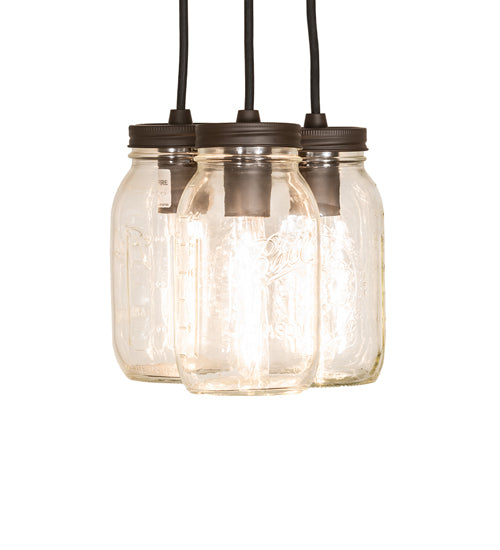 Meyda Lighting Mason Jar 9" 3-Light Oil Rubbed Bronze Pendant Light With Clear Jar Shade Glass