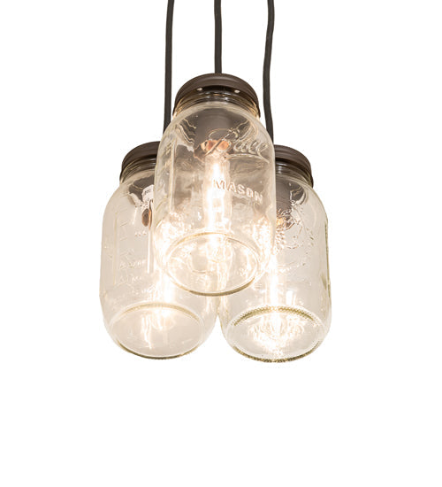 Meyda Lighting Mason Jar 9" 3-Light Oil Rubbed Bronze Pendant Light With Clear Jar Shade Glass
