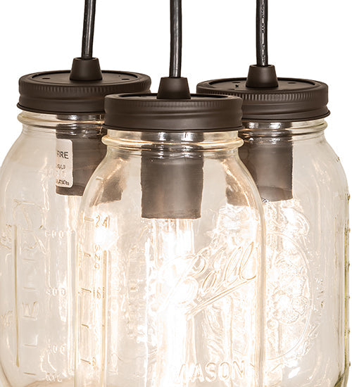 Meyda Lighting Mason Jar 9" 3-Light Oil Rubbed Bronze Pendant Light With Clear Jar Shade Glass