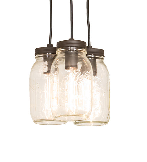 Meyda Lighting Mason Jar 9" 3-Light Oil Rubbed Bronze Pendant Light With Clear Jar Shade Glass