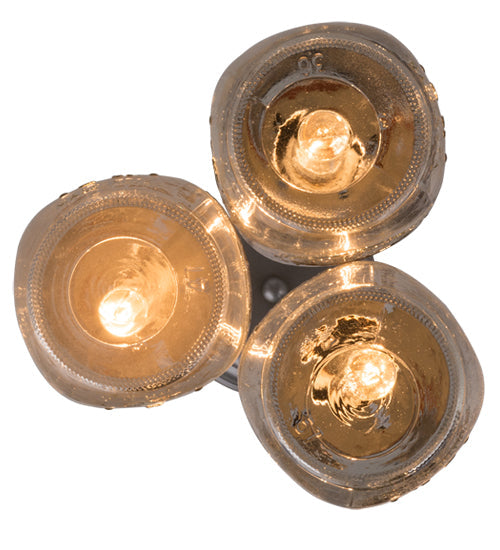 Meyda Lighting Mason Jar 9" 3-Light Sparkle Silver Pendant Light With Black Clear Mason Jar Shade Glass