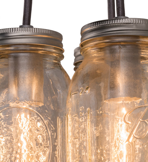 Meyda Lighting Mason Jar 9" 3-Light Sparkle Silver Pendant Light With Black Clear Mason Jar Shade Glass