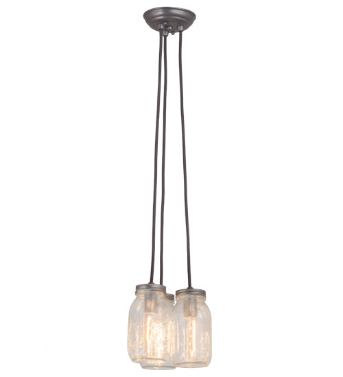 Meyda Lighting Mason Jar 9" 3-Light Sparkle Silver Pendant Light With Black Clear Mason Jar Shade Glass