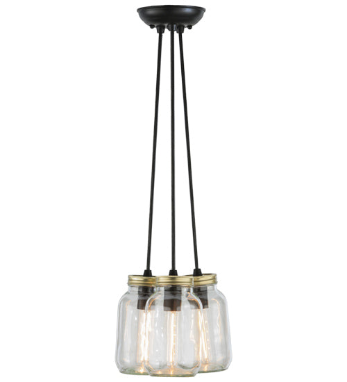Meyda Lighting Mason Jar 9" 3-Light Textured Black Pendant Light With Clear Mason Jar Shade Glass