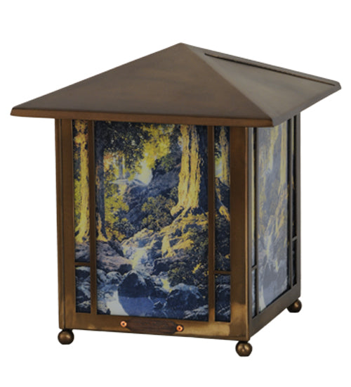 Meyda Lighting Maxfield Parrish 14" Antique Copper The Glen Lantern With Multi-Colored Shade Glass