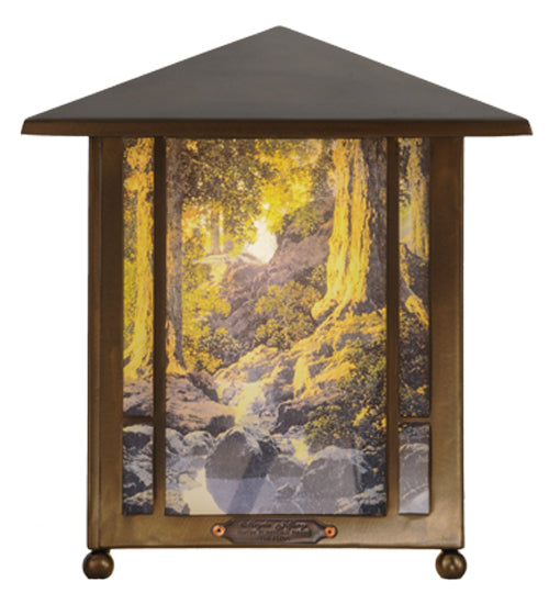 Meyda Lighting Maxfield Parrish 14" Antique Copper The Glen Lantern With Multi-Colored Shade Glass