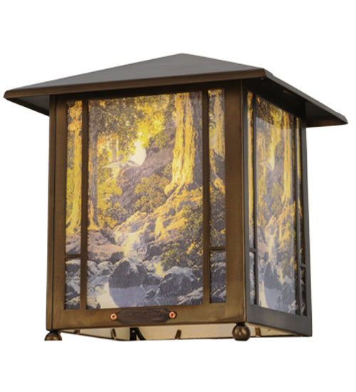 Meyda Lighting Maxfield Parrish 14" Antique Copper The Glen Lantern With Multi-Colored Shade Glass