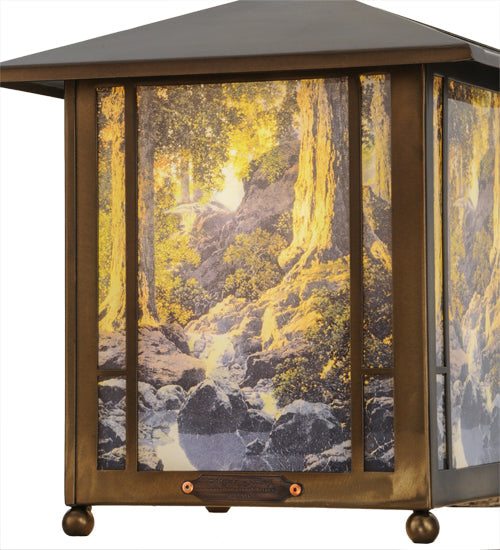 Meyda Lighting Maxfield Parrish 14" Antique Copper The Glen Lantern With Multi-Colored Shade Glass