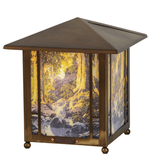 Meyda Lighting Maxfield Parrish 14" Antique Copper The Glen Lantern With Multi-Colored Shade Glass