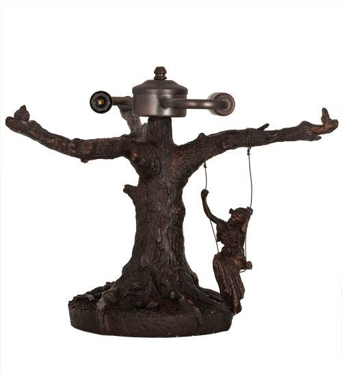Meyda Lighting Maxfield Parrish 15" 2-Light Mahogany Bronze Reveries Reverse Painted Table Lamp With Multi-Colored Shade Glass