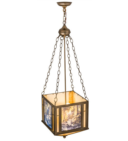 Meyda Lighting Maxfield Parrish 18" 2-Light Antique Copper The Glen Inverted Pendant Light With Beige Art Shade Glass