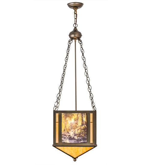 Meyda Lighting Maxfield Parrish 18" 2-Light Antique Copper The Glen Inverted Pendant Light With Beige Art Shade Glass