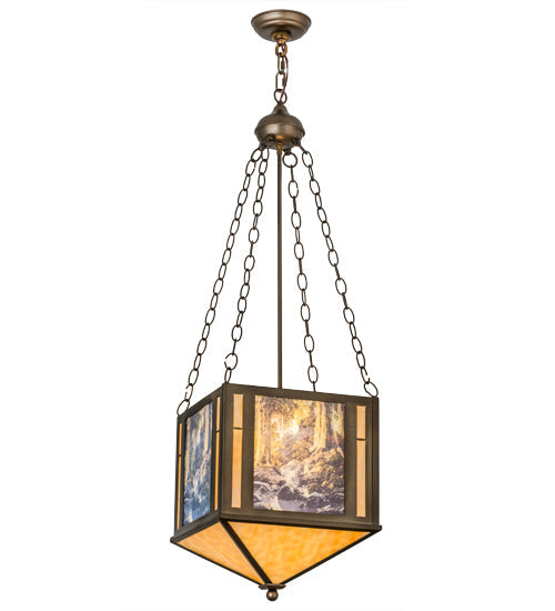 Meyda Lighting Maxfield Parrish 18" 2-Light Antique Copper The Glen Inverted Pendant Light With Beige Art Shade Glass