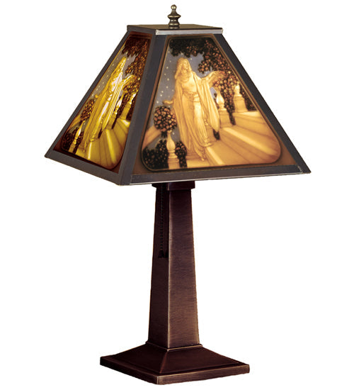 Meyda Lighting Maxfield Parrish 19" Antique Cinderella Porcelain Lithophane Accent Table Lamp With Multi-Colored Shade Glass