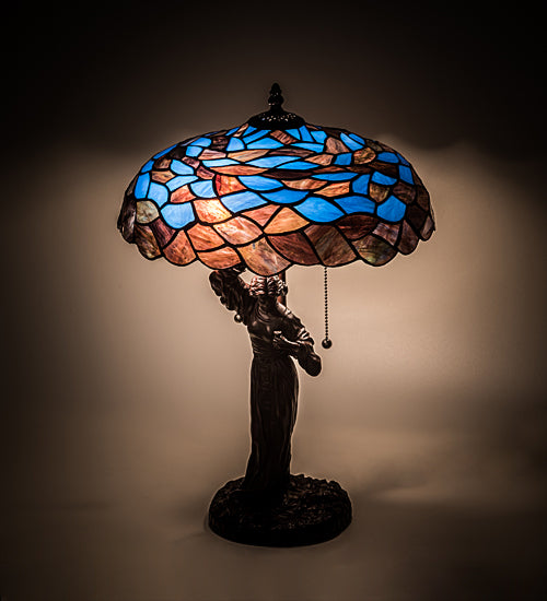 Meyda Lighting Maxfield Parrish 21" 2-Light Mahogany Bronze Griselda Table Lamp With Multi-Colored Shade Glass