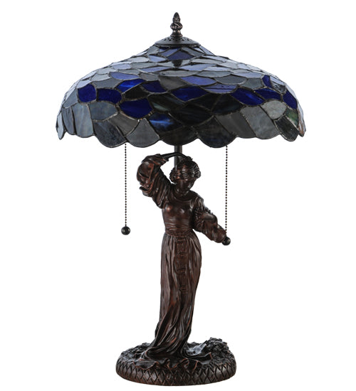 Meyda Lighting Maxfield Parrish 21" 2-Light Mahogany Bronze Griselda Table Lamp With Multi-Colored Shade Glass