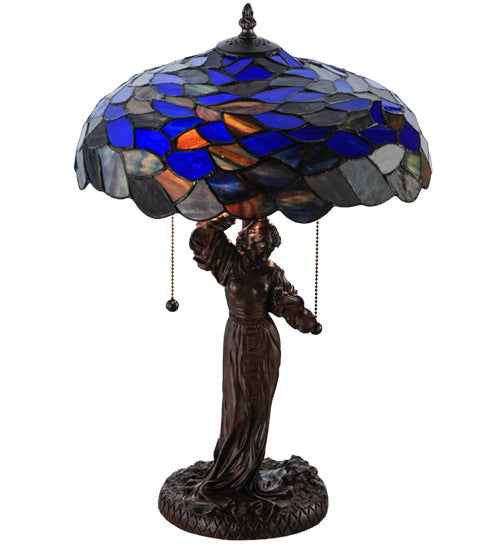 Meyda Lighting Maxfield Parrish 21" 2-Light Mahogany Bronze Griselda Table Lamp With Multi-Colored Shade Glass