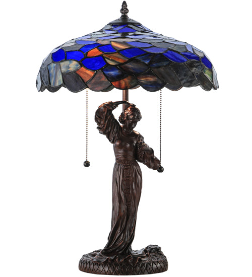 Meyda Lighting Maxfield Parrish 21" 2-Light Mahogany Bronze Griselda Table Lamp With Multi-Colored Shade Glass
