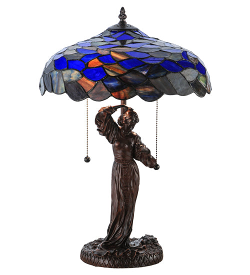 Meyda Lighting Maxfield Parrish 21" 2-Light Mahogany Bronze Griselda Table Lamp With Multi-Colored Shade Glass