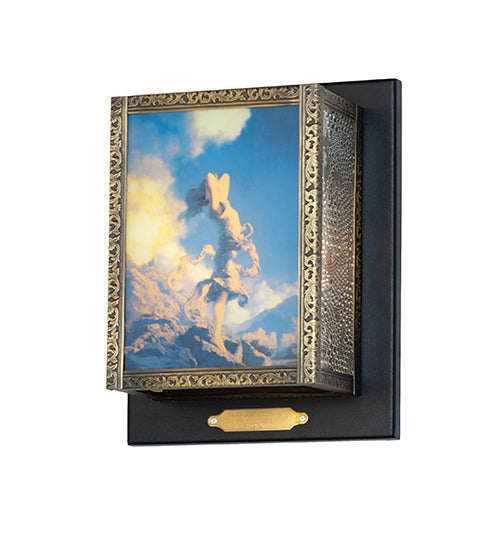 Meyda Lighting Maxfield Parrish 8" Textured Black & Antique Brass Ecstacy Wall Sconce With Multi-Colored Shade Glass