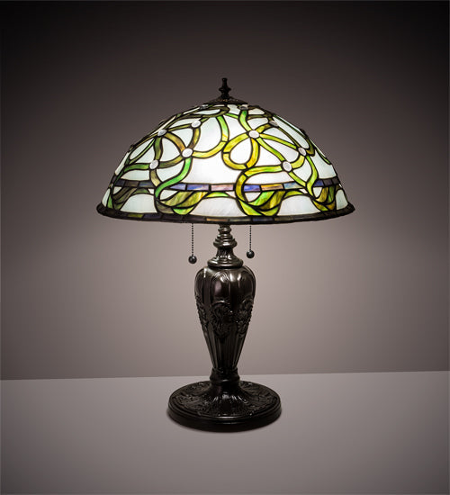 Meyda Lighting Mediterranean 23" 2-Light Mahogany Bronze Table Lamp With Green & Blue Shade Glass