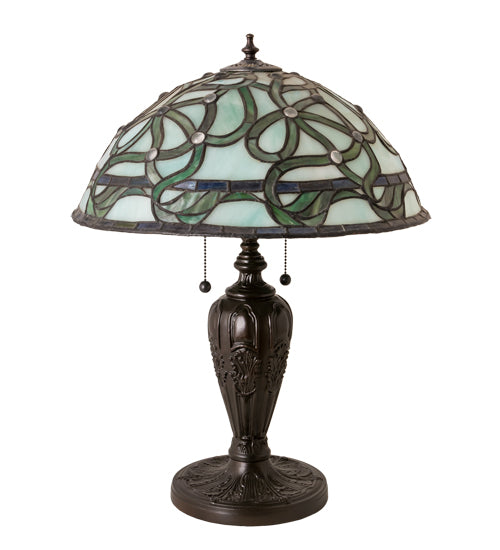 Meyda Lighting Mediterranean 23" 2-Light Mahogany Bronze Table Lamp With Green & Blue Shade Glass