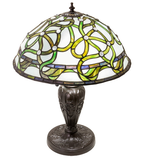 Meyda Lighting Mediterranean 23" 2-Light Mahogany Bronze Table Lamp With Green & Blue Shade Glass