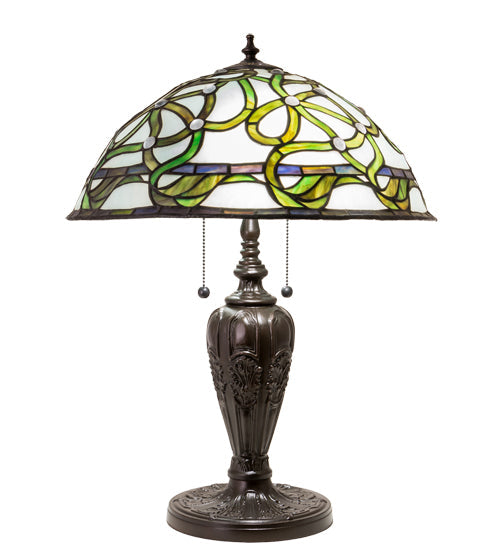 Meyda Lighting Mediterranean 23" 2-Light Mahogany Bronze Table Lamp With Green & Blue Shade Glass