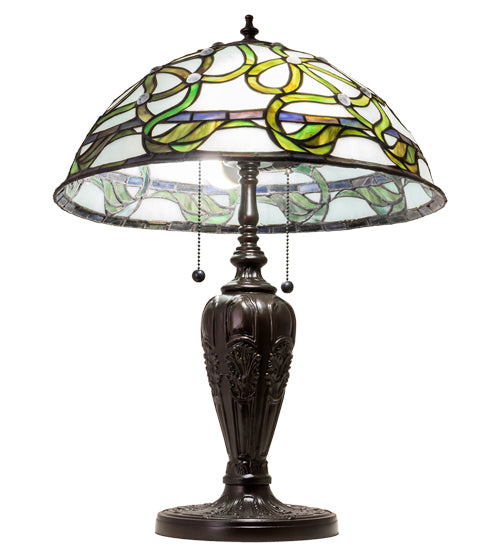 Meyda Lighting Mediterranean 23" 2-Light Mahogany Bronze Table Lamp With Green & Blue Shade Glass