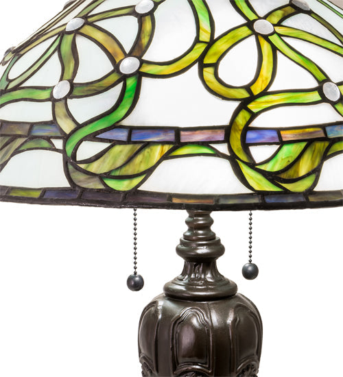 Meyda Lighting Mediterranean 23" 2-Light Mahogany Bronze Table Lamp With Green & Blue Shade Glass