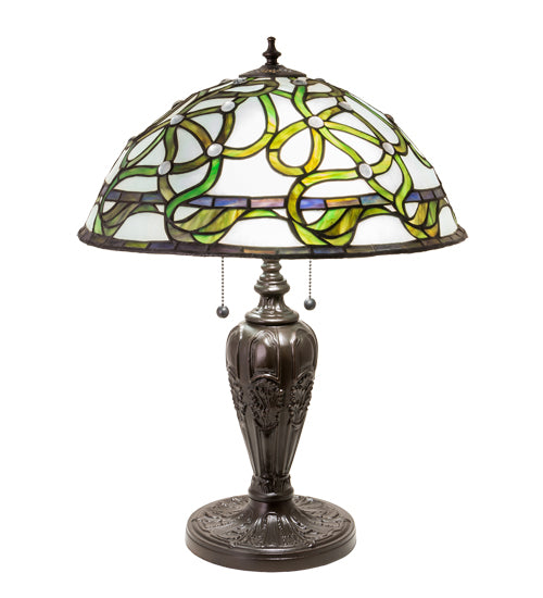 Meyda Lighting Mediterranean 23" 2-Light Mahogany Bronze Table Lamp With Green & Blue Shade Glass