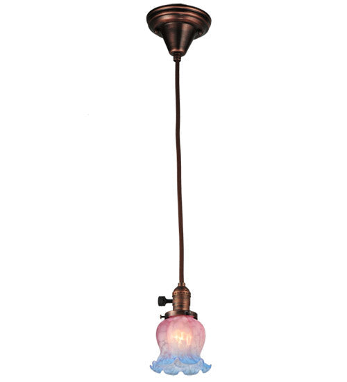 Meyda Lighting Melon Flower 5" Burnished Copper Mini Pendant Light With Pink & Blue Shade Glass