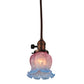 Meyda Lighting Melon Flower 5" Burnished Copper Mini Pendant Light With Pink & Blue Shade Glass