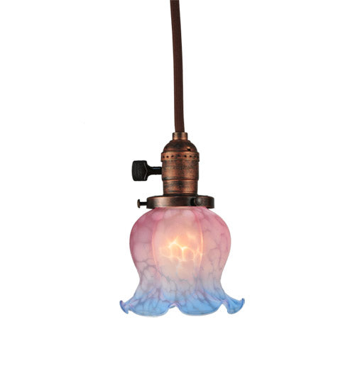 Meyda Lighting Melon Flower 5" Burnished Copper Mini Pendant Light With Pink & Blue Shade Glass