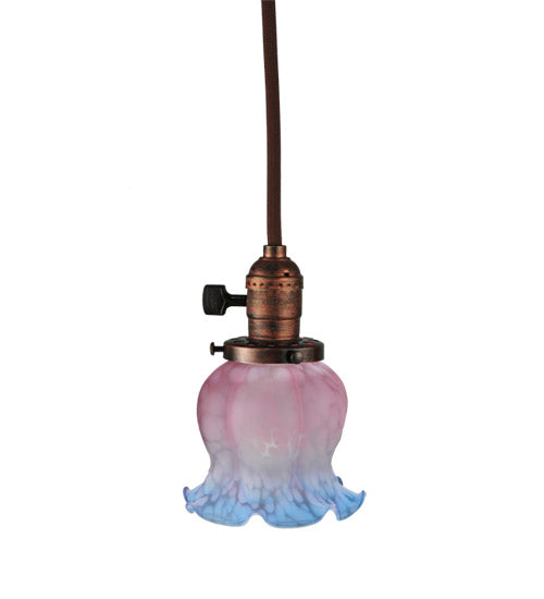 Meyda Lighting Melon Flower 5" Burnished Copper Mini Pendant Light With Pink & Blue Shade Glass