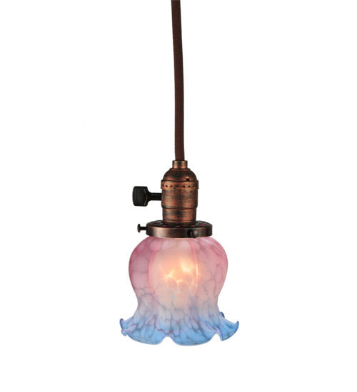 Meyda Lighting Melon Flower 5" Burnished Copper Mini Pendant Light With Pink & Blue Shade Glass