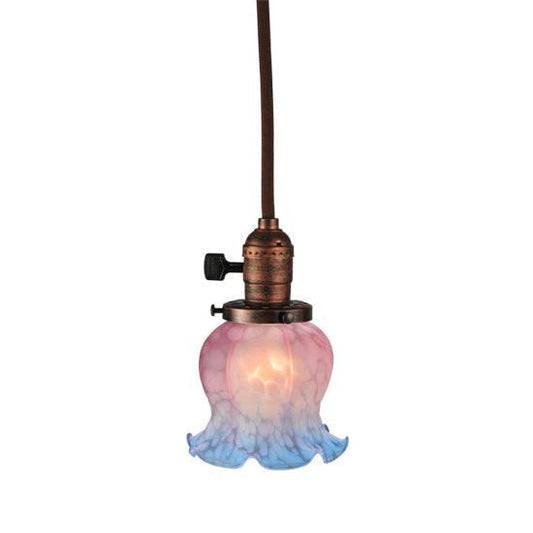 Meyda Lighting Melon Flower 5" Burnished Copper Mini Pendant Light With Pink & Blue Shade Glass