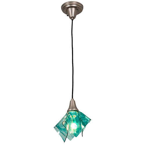 Meyda Lighting Mente Swirl 9" Brushed Nickel Mini Pendant Light With Green Handkerchief Shade Glass